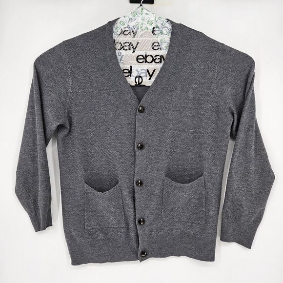 Pj‎ Paul Jones Cardigan Sweater Mens Large Collar Gray Long Sleeve Casual Preppy - Picture 1 of 10